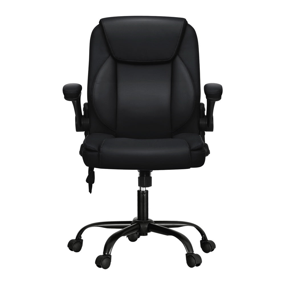 Artiss 2 Point Massage Office Chair Leather Mid Back Black Artiss