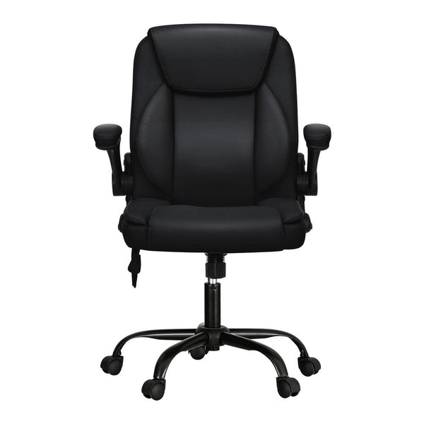 Artiss 2 Point Massage Office Chair Leather Mid Back Black Artiss