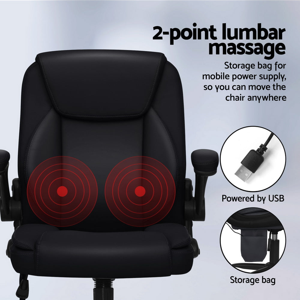 Artiss 2 Point Massage Office Chair Leather Mid Back Black Artiss