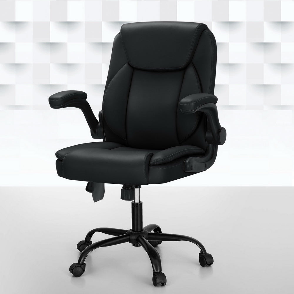 Artiss 2 Point Massage Office Chair Leather Mid Back Black Artiss