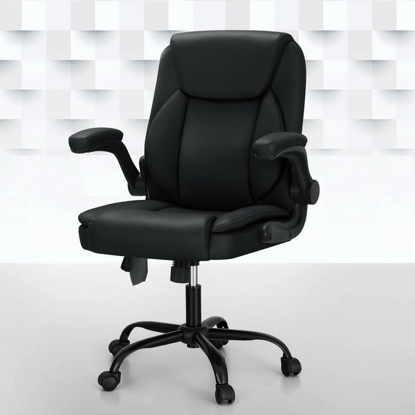 Artiss 2 Point Massage Office Chair Leather Mid Back Black Artiss