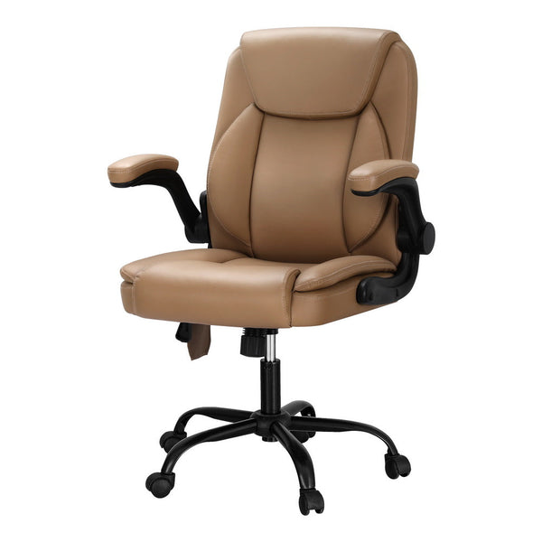 Artiss 2 Point Massage Office Chair Leather Mid Back Espresso Artiss