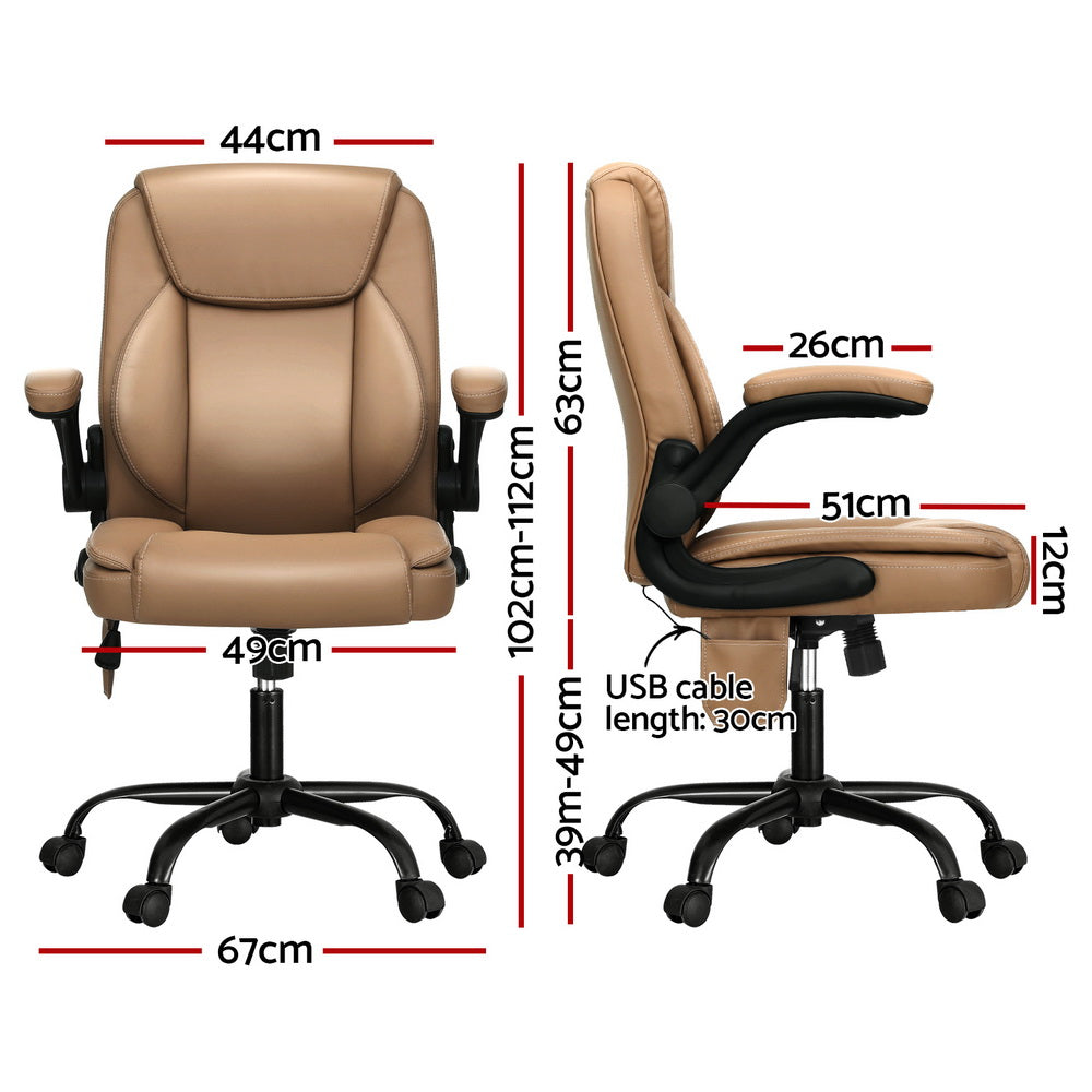 Artiss 2 Point Massage Office Chair Leather Mid Back Espresso Artiss