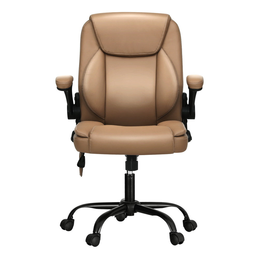Artiss 2 Point Massage Office Chair Leather Mid Back Espresso Artiss