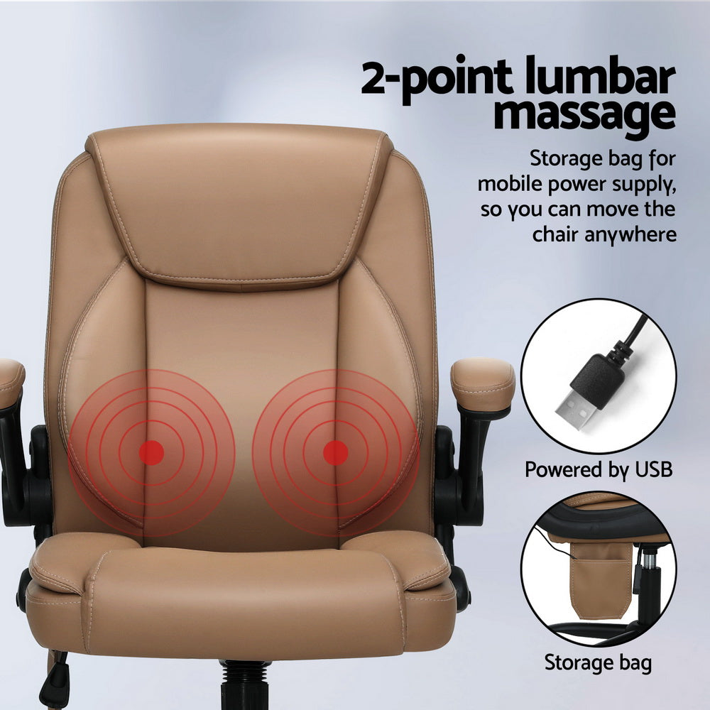 Artiss 2 Point Massage Office Chair Leather Mid Back Espresso Artiss