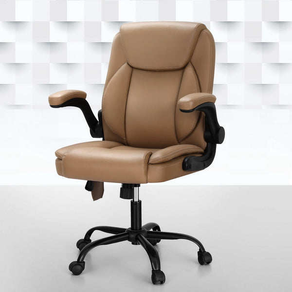 Artiss 2 Point Massage Office Chair Leather Mid Back Espresso Artiss