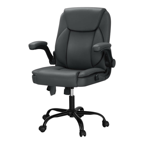 Artiss 2 Point Massage Office Chair Leather Mid Back Grey Artiss