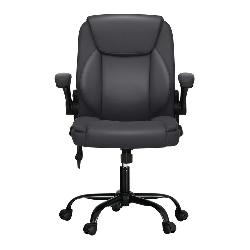 Artiss 2 Point Massage Office Chair Leather Mid Back Grey Artiss