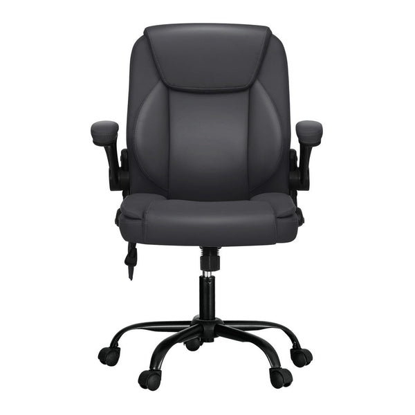 Artiss 2 Point Massage Office Chair Leather Mid Back Grey Artiss