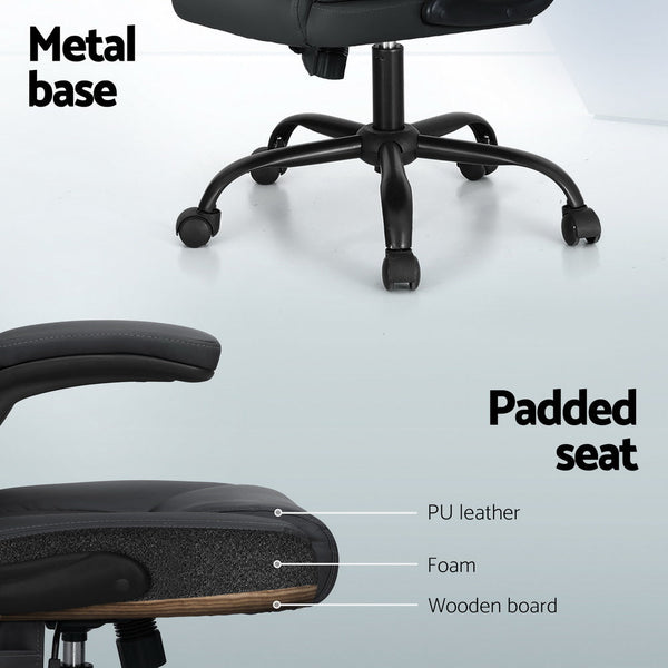 Artiss 2 Point Massage Office Chair Leather Mid Back Grey Artiss