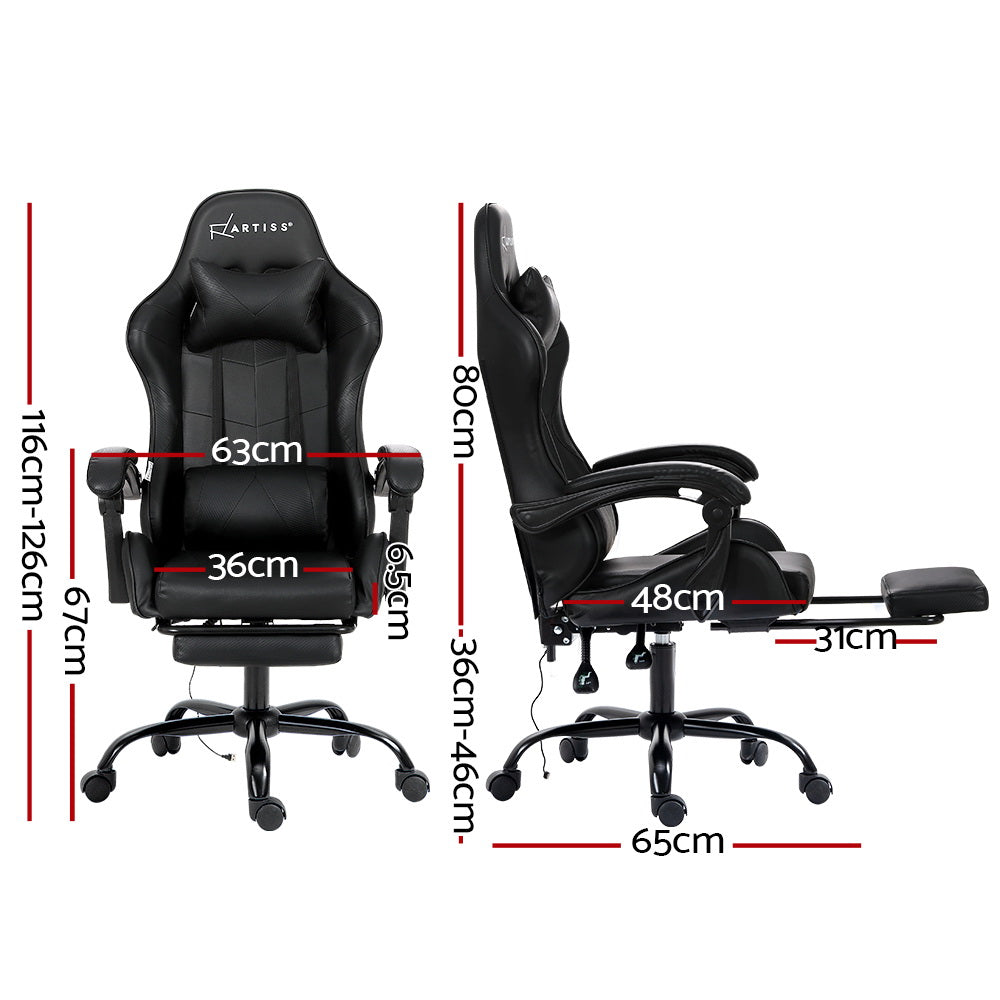 Artiss Gaming Chairs Massage Racing Recliner Leather Office Chair Footrest Black Artiss