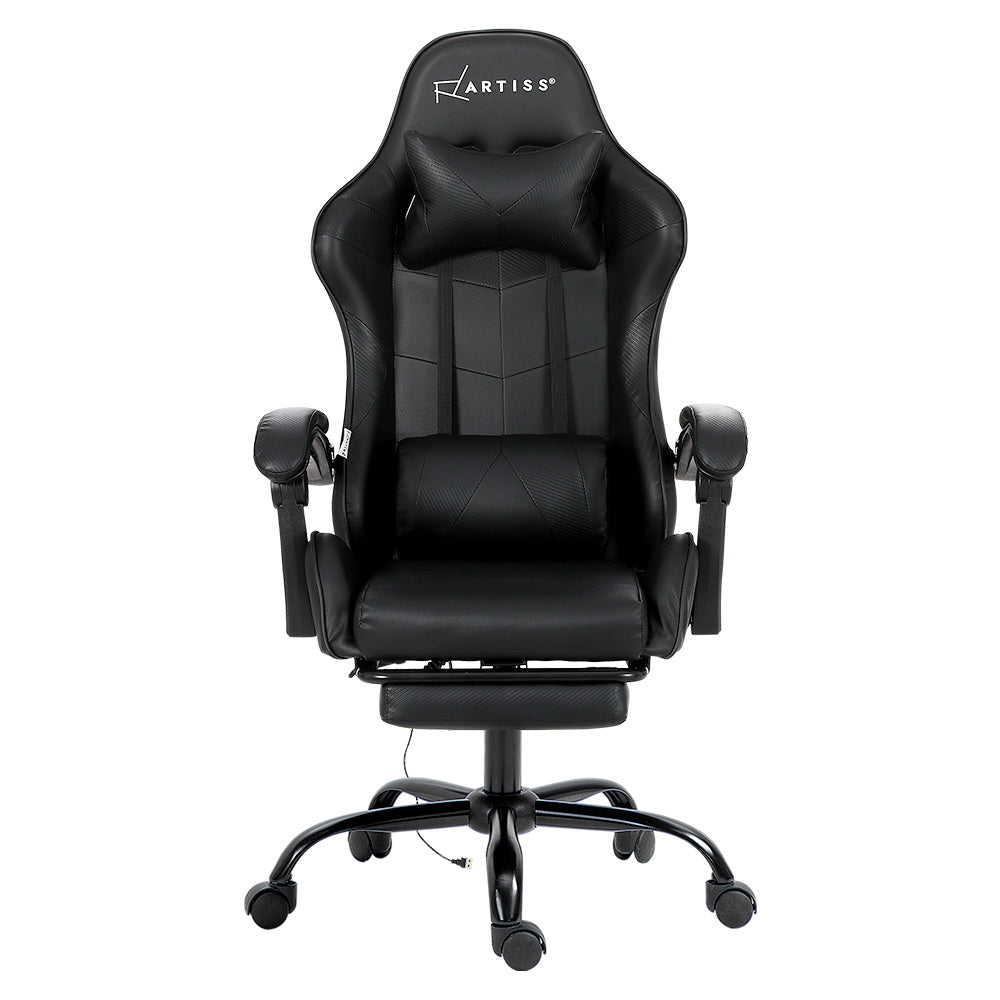 Artiss Gaming Chairs Massage Racing Recliner Leather Office Chair Footrest Black Artiss