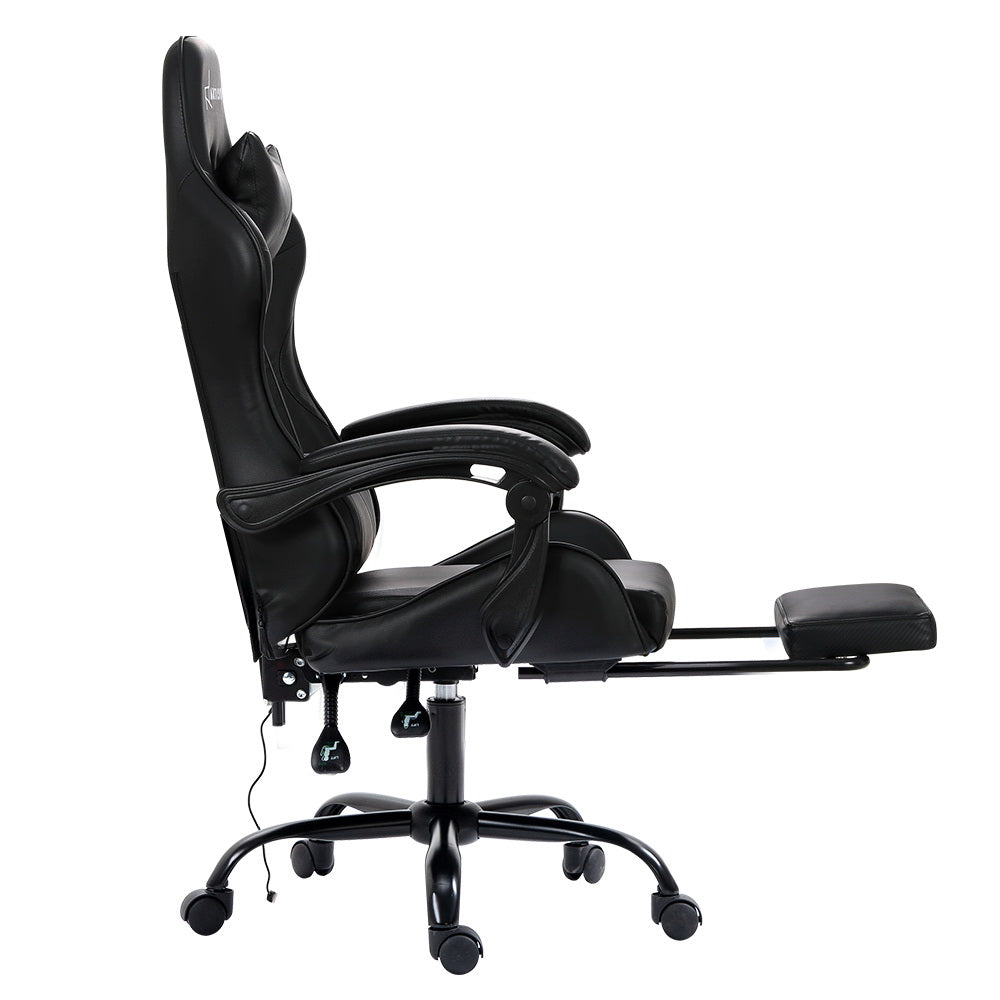 Artiss Gaming Chairs Massage Racing Recliner Leather Office Chair Footrest Black Artiss