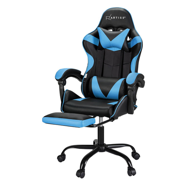 Artiss 2 Point Massage Gaming Office Chair Footrest Cyan Blue Artiss
