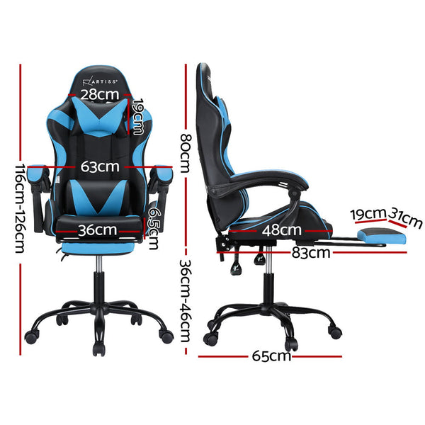 Artiss 2 Point Massage Gaming Office Chair Footrest Cyan Blue Artiss
