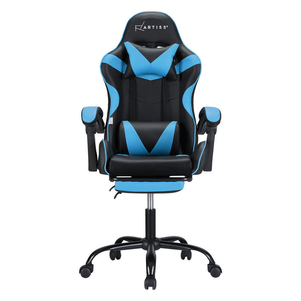 Artiss 2 Point Massage Gaming Office Chair Footrest Cyan Blue Artiss