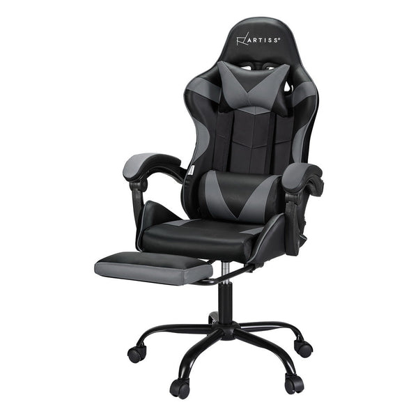 Artiss 2 Point Massage Gaming Office Chair Footrest Grey Artiss