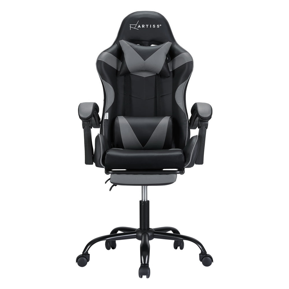 Artiss 2 Point Massage Gaming Office Chair Footrest Grey Artiss