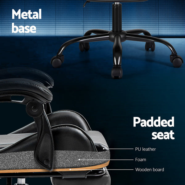 Artiss 2 Point Massage Gaming Office Chair Footrest Grey Artiss