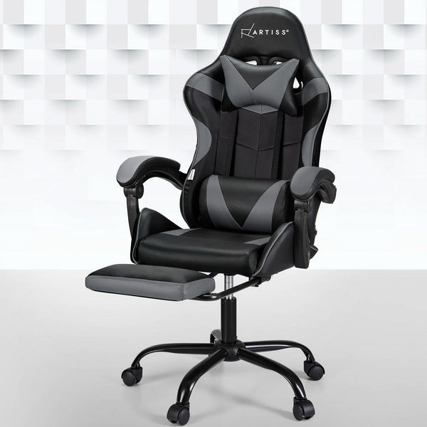 Artiss 2 Point Massage Gaming Office Chair Footrest Grey Artiss