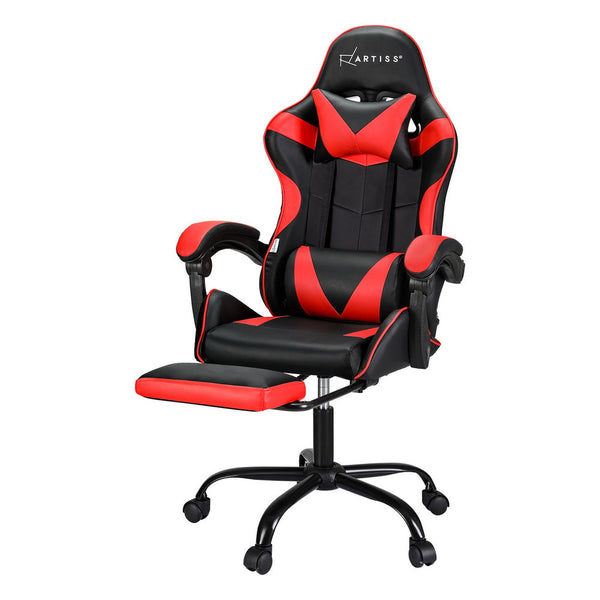 Artiss 2 Point Massage Gaming Office Chair Footrest Red Artiss