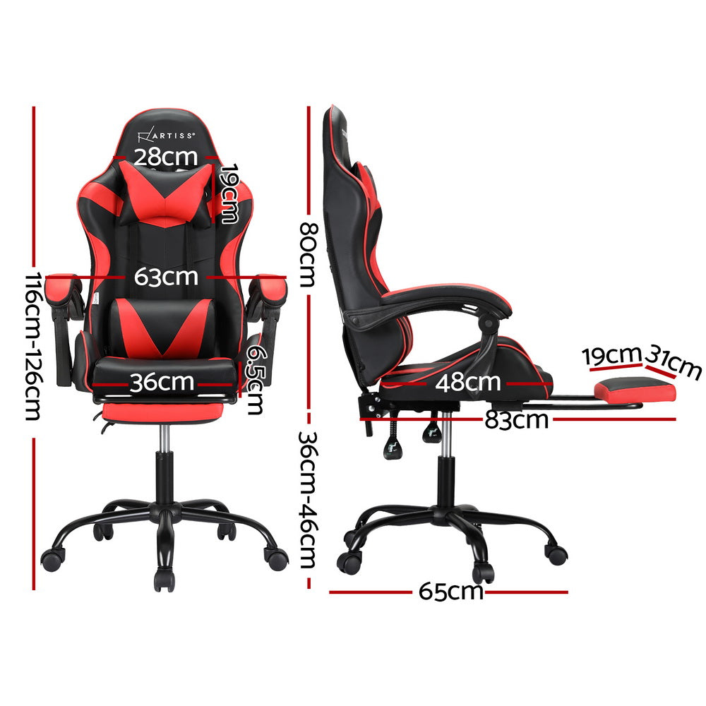 Artiss 2 Point Massage Gaming Office Chair Footrest Red Artiss