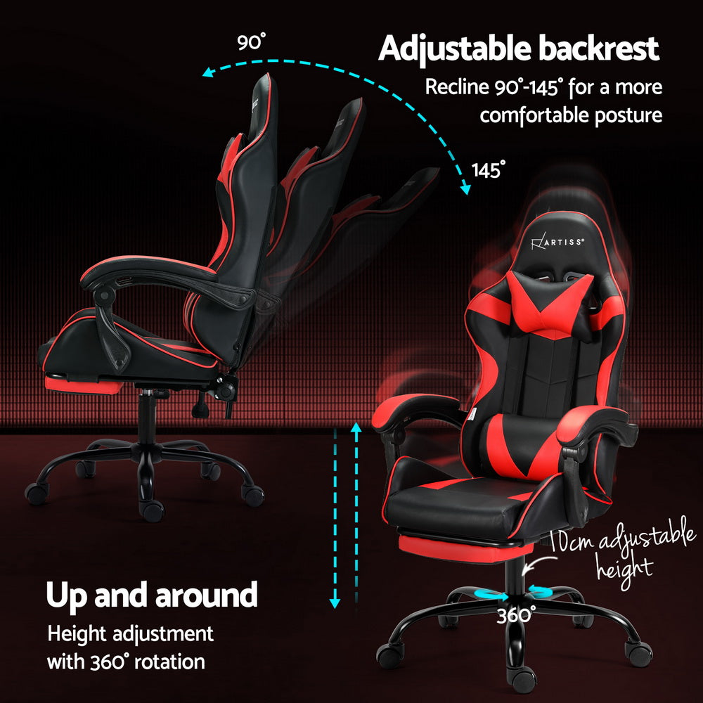 Artiss 2 Point Massage Gaming Office Chair Footrest Red Artiss