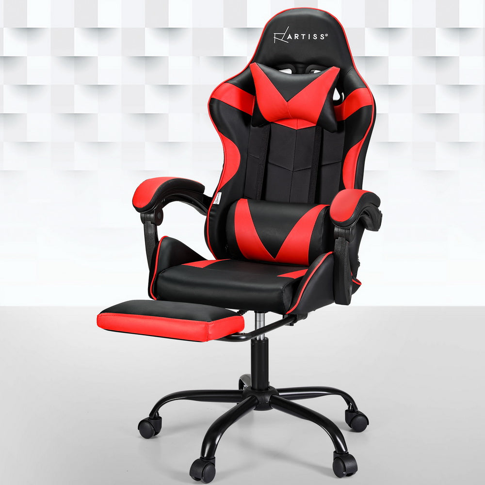Artiss 2 Point Massage Gaming Office Chair Footrest Red Artiss