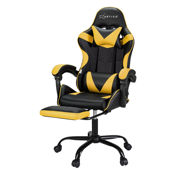 Artiss 2 Point Massage Gaming Office Chair Footrest Yellow Artiss