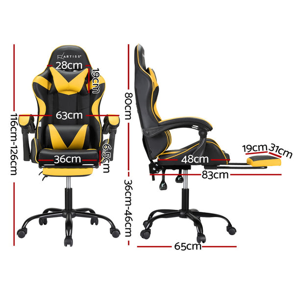 Artiss 2 Point Massage Gaming Office Chair Footrest Yellow Artiss