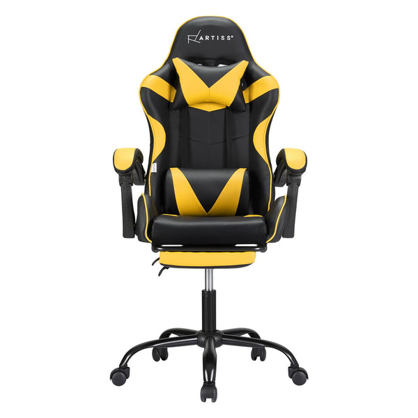 Artiss 2 Point Massage Gaming Office Chair Footrest Yellow Artiss