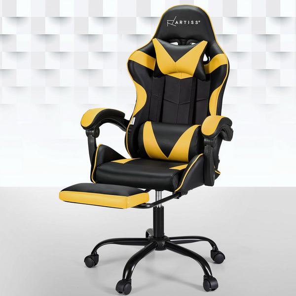 Artiss 2 Point Massage Gaming Office Chair Footrest Yellow Artiss