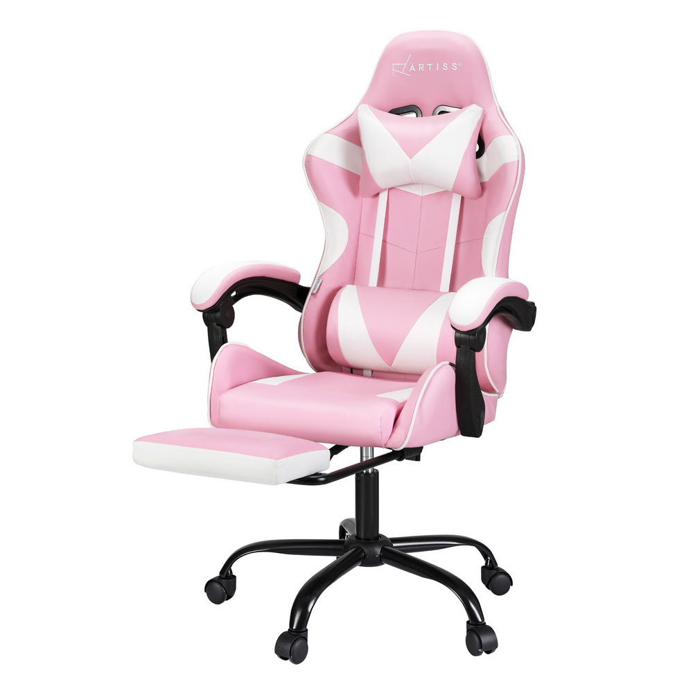 Artiss 2 Point Massage Gaming Office Chair Footrest Pink Artiss