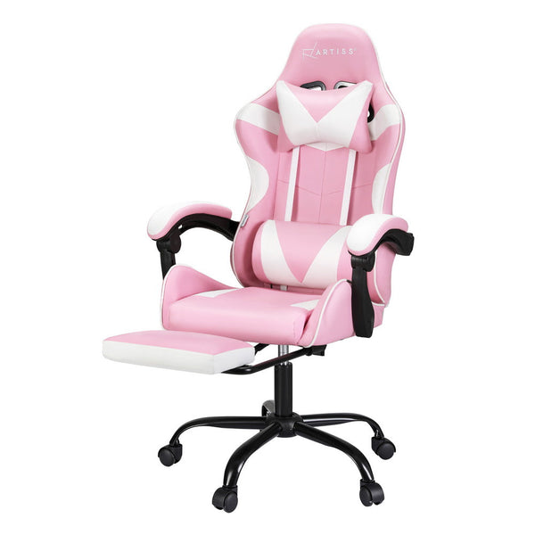 Artiss 2 Point Massage Gaming Office Chair Footrest Pink Artiss