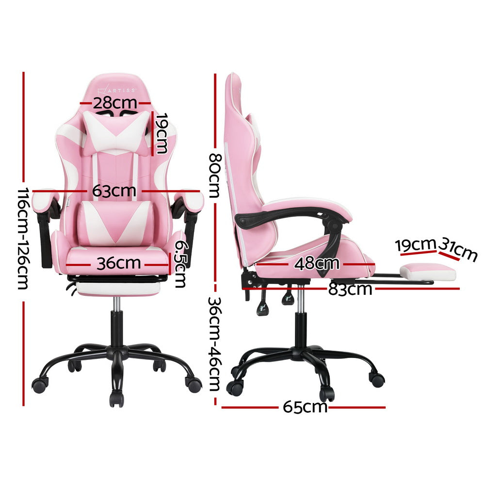Artiss 2 Point Massage Gaming Office Chair Footrest Pink Artiss