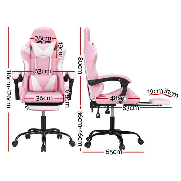 Artiss 2 Point Massage Gaming Office Chair Footrest Pink Artiss