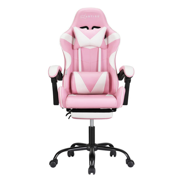 Artiss 2 Point Massage Gaming Office Chair Footrest Pink Artiss