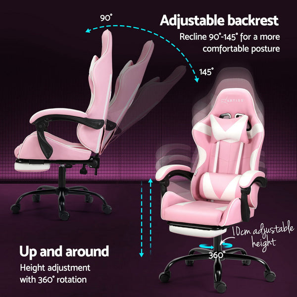 Artiss 2 Point Massage Gaming Office Chair Footrest Pink Artiss