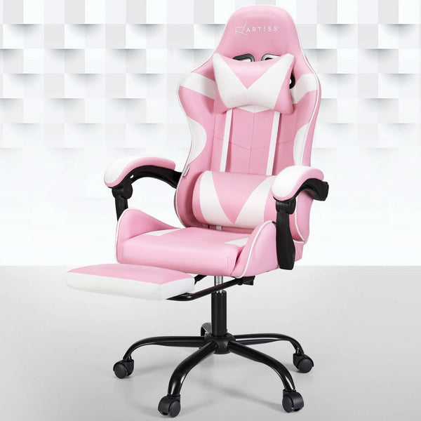 Artiss 2 Point Massage Gaming Office Chair Footrest Pink Artiss