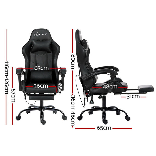 Artiss Gaming Office Chair Racing Massage Computer Seat Footrest Leather Artiss
