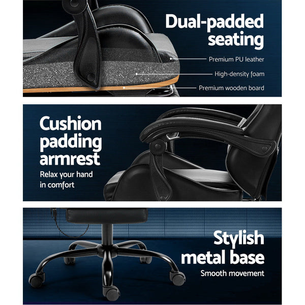 Artiss Gaming Office Chair Racing Massage Computer Seat Footrest Leather Artiss