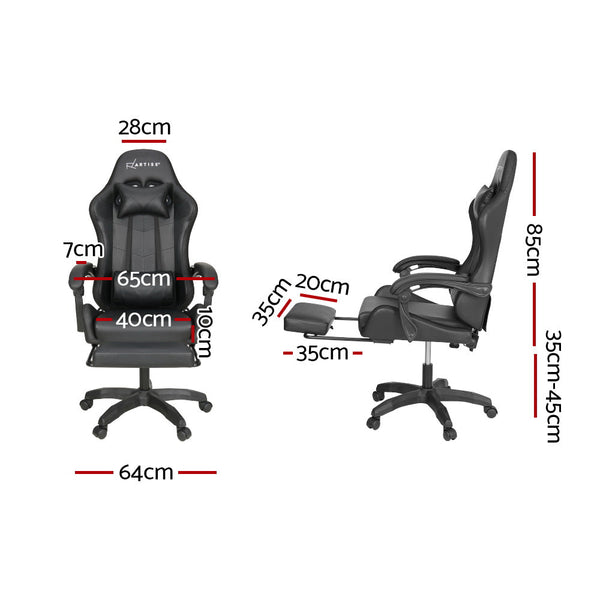 Artiss Massage Gaming Office Chair 7 LED Computer Chairs Leather Footrest Black Artiss