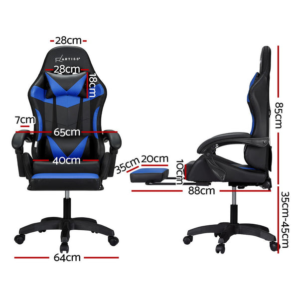 Artiss 6 Point Massage Gaming Office Chair 7 LED Footrest Blue Artiss