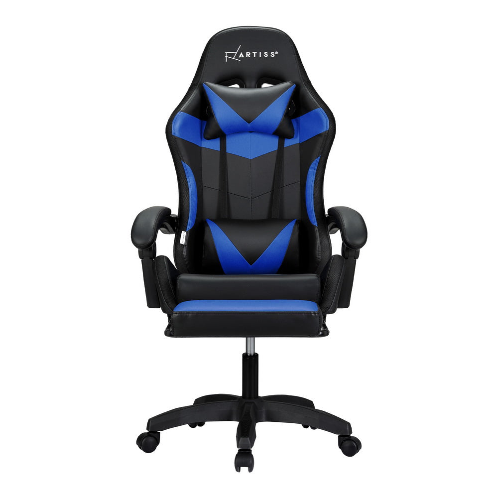 Artiss 6 Point Massage Gaming Office Chair 7 LED Footrest Blue Artiss