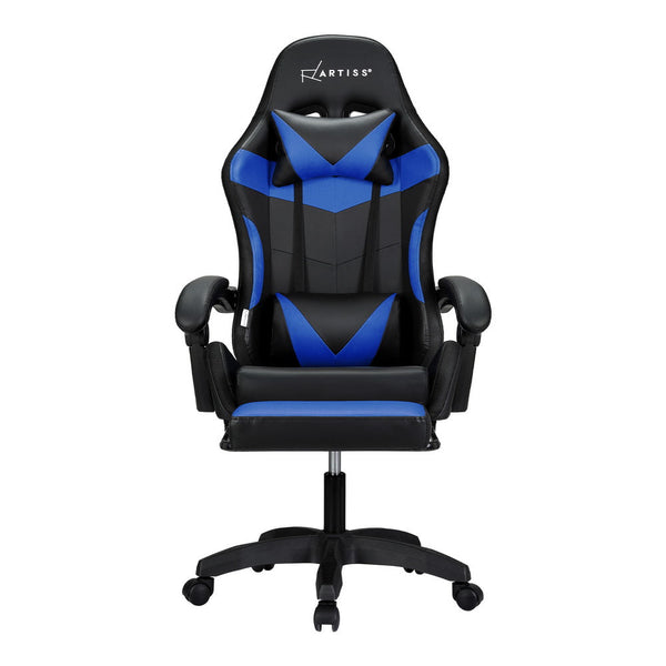 Artiss 6 Point Massage Gaming Office Chair 7 LED Footrest Blue Artiss