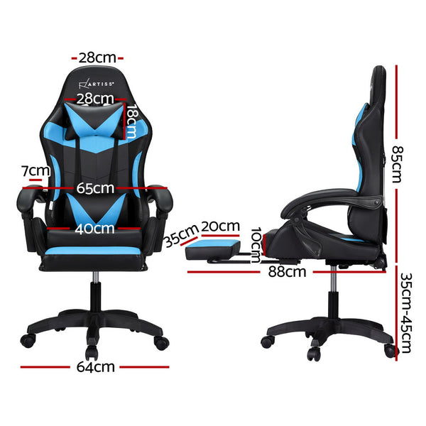 Artiss 6 Point Massage Gaming Office Chair 7 LED Footrest Cyan Blue Artiss