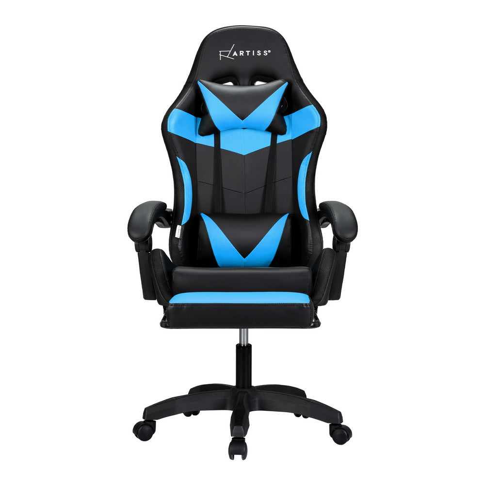 Artiss 6 Point Massage Gaming Office Chair 7 LED Footrest Cyan Blue Artiss