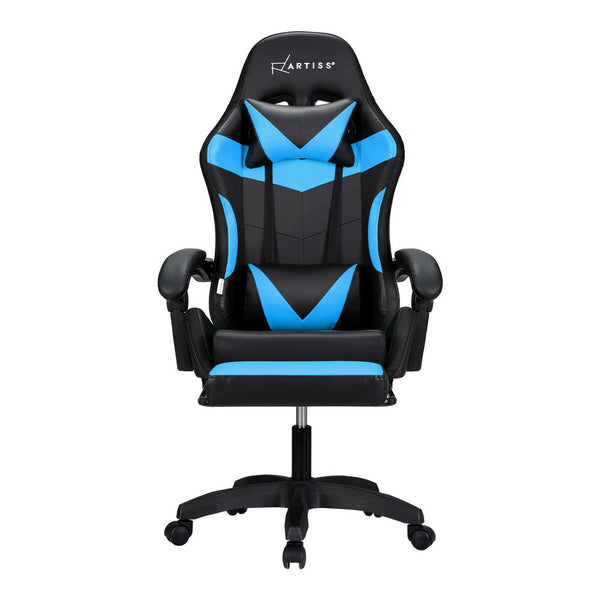 Artiss 6 Point Massage Gaming Office Chair 7 LED Footrest Cyan Blue Artiss