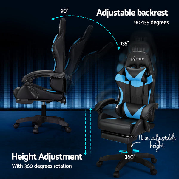 Artiss 6 Point Massage Gaming Office Chair 7 LED Footrest Cyan Blue Artiss