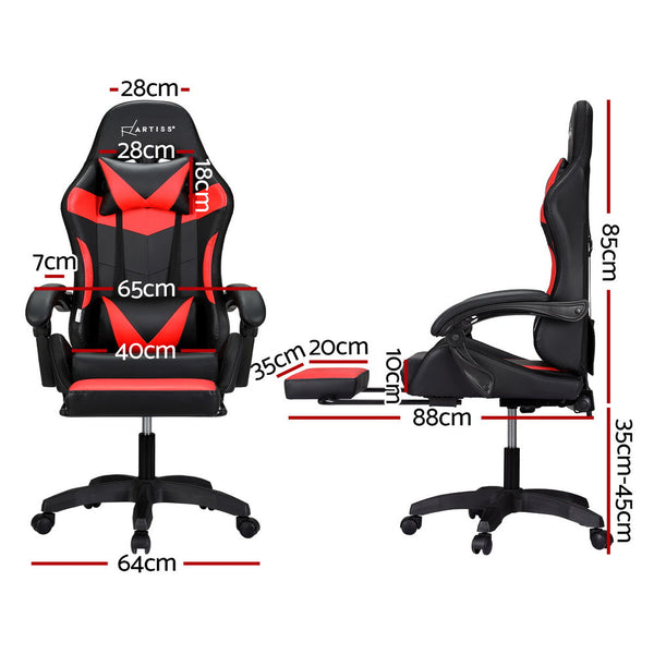 Artiss 6 Point Massage Gaming Office Chair 7 LED Footrest Red Artiss